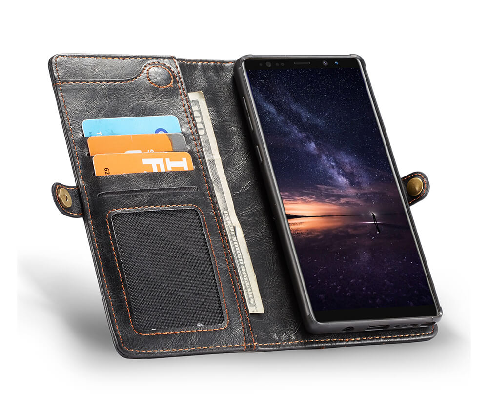 NOTE 9 DETACHABLE RETRO LEATHER WALLET CASE - BLACK#Colour_Black
