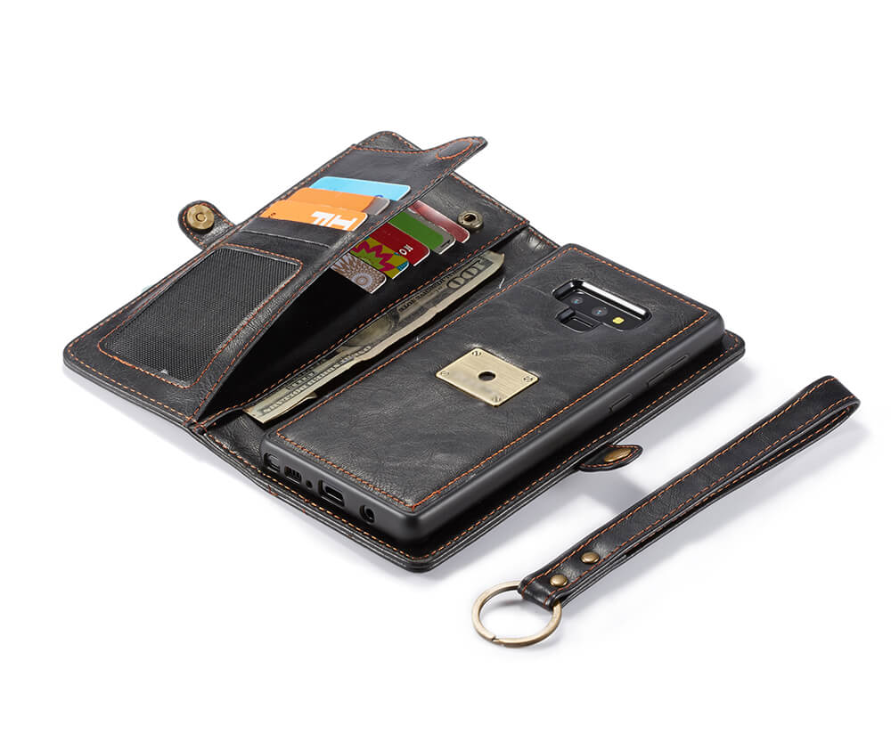 NOTE 9 DETACHABLE RETRO LEATHER WALLET CASE - BLACK#Colour_Black