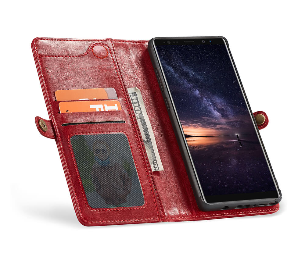 NOTE 9 DETACHABLE RETRO LEATHER WALLET CASE - BLACK#Colour_Red