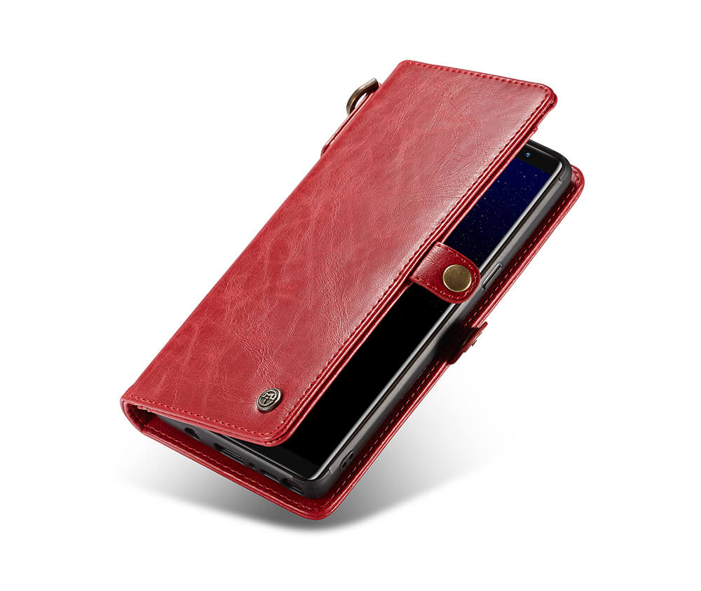 NOTE 9 DETACHABLE RETRO LEATHER WALLET CASE - BLACK#Colour_Red