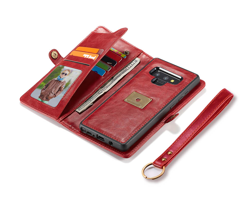 NOTE 9 DETACHABLE RETRO LEATHER WALLET CASE - BLACK#Colour_Red