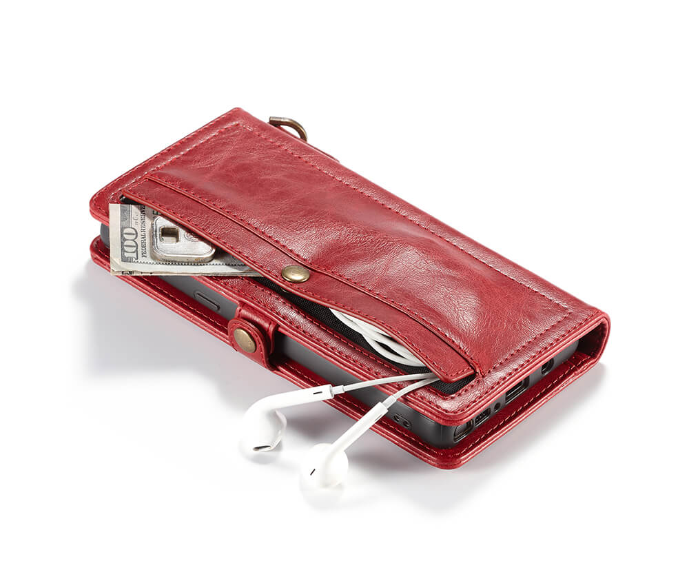 NOTE 9 DETACHABLE RETRO LEATHER WALLET CASE - BLACK#Colour_Red