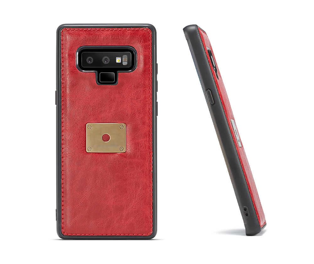 NOTE 9 DETACHABLE RETRO LEATHER WALLET CASE - BLACK#Colour_Red