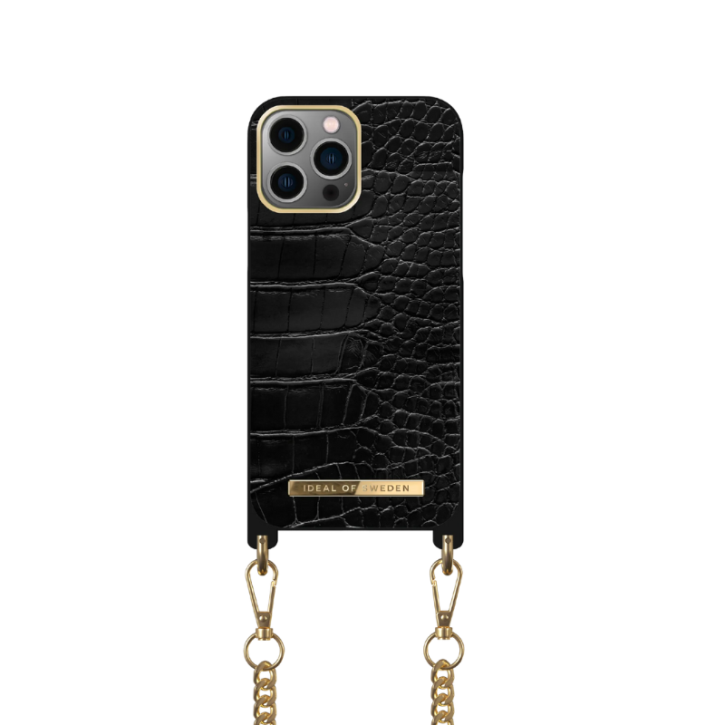 Jet Black Croco Phone Necklace Case