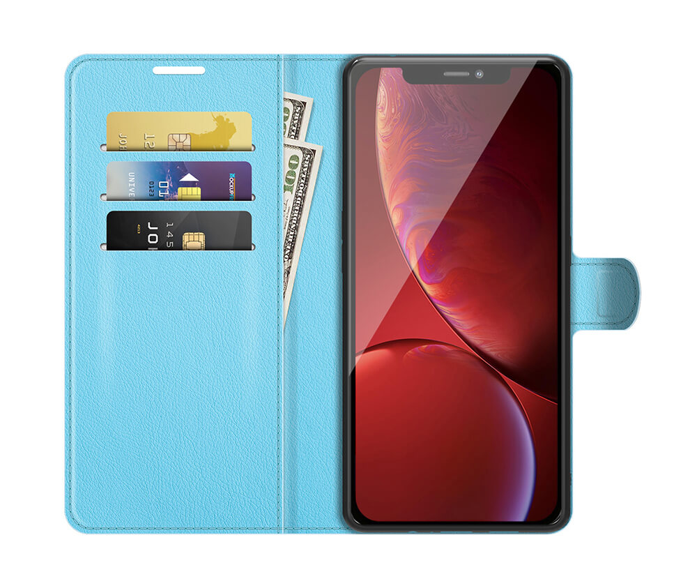 Litchi Vegan Leather Wallet Case#Colour_Light Blue