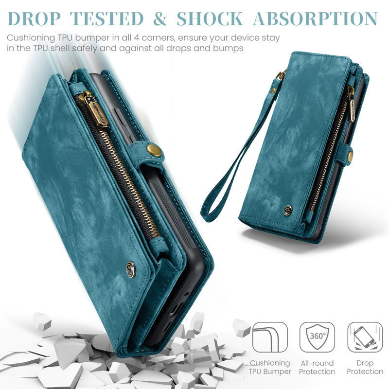 CaseMe Magnetic Detachable Leather Zipper Wallet Case w/ Wrist Strap