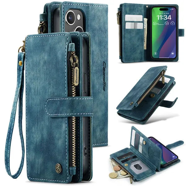 CaseMe Magnetic Detachable Leather Zipper Wallet Case w/ Wrist Strap