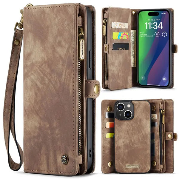 CaseMe Magnetic Detachable Leather Zipper Wallet Case w/ Wrist Strap