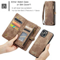 CaseMe Magnetic Detachable Leather Zipper Wallet Case w/ Wrist Strap