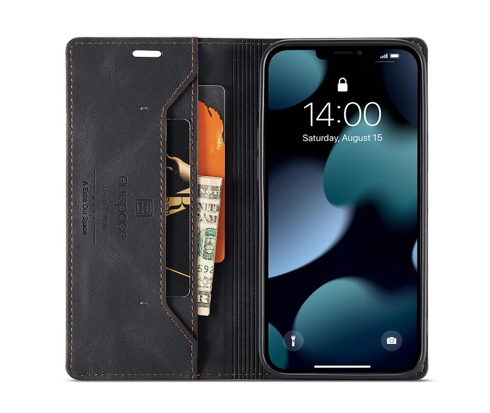 Protective Slim Vegan Leather Wallet Case#Colour_Black