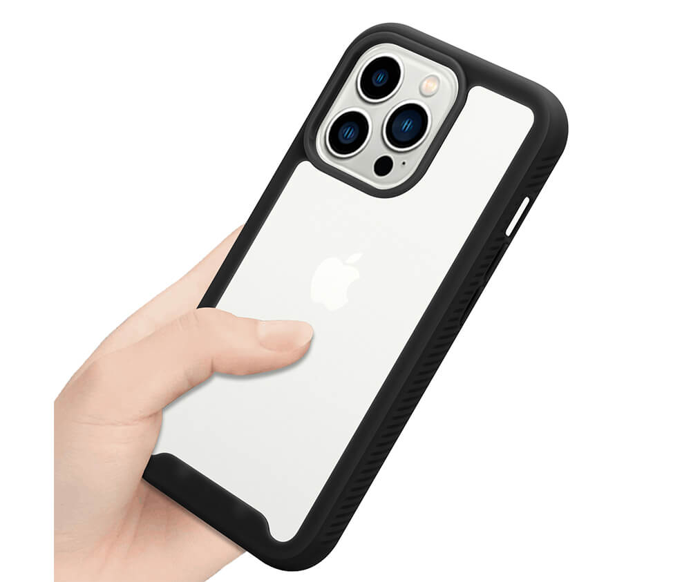 Double Layer Rugged Protection Grip Case w/ Clear Back#Colour_Black