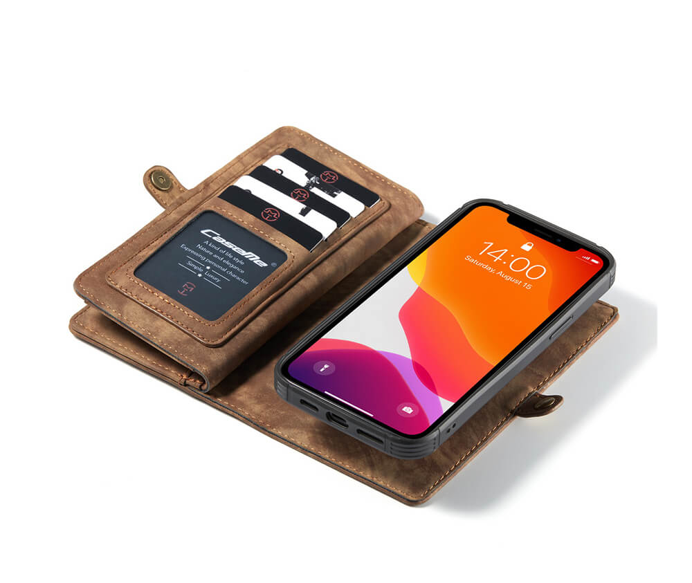 2-in-1 Detachable Suede Leather Wallet for iPhone 12 & 12 Pro#Colour_Brown