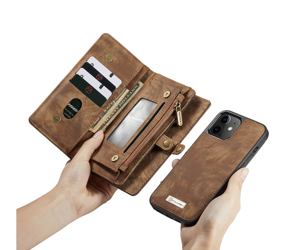 2-in-1 Detachable Suede Leather Wallet for iPhone 12 & 12 Pro#Colour_Brown