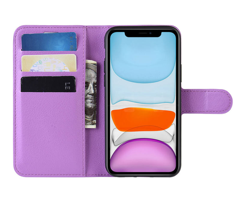 LITCHI LEATHER WALLET CASE for iPhone 11